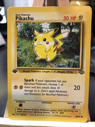 Pikachu,  First Edition,  Pokémon Card,  60/64,  Rare Red Cheeks,  Jungle Set