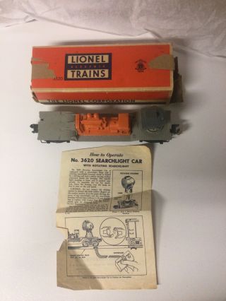 Vntg Lionel No.  3520 Operating Searchlight Car,  Box & 3620 Pamphlet