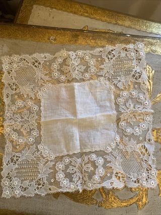 Antique Edwardian Lepoglava Tambour Bobbin Lace Wedding Hanky Handkerchief Ecru