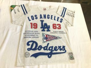 Vtg L.  A.  Dodgers 1963 World Champions T - Shirt Sz L Long Gone Usa Cooperstown