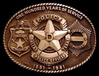 Mg24139 Great 1980s Dallas,  Tx Police Officer 100 Years Of Service Buckle