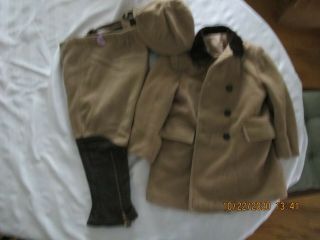 Vntg Brown Fieldston Boys Wool Coat Pants Chaps & Hat Outfit Snow Suit Clothing