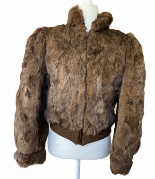 Women’s Vtg Rabbit Fur Coat Made In Hong Kong Size Small Medium Brown