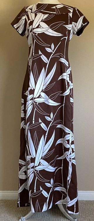 Waltah Clarke’s Vintage 60’s Brown Floral Hawaiian Dress Muumuu Size 10