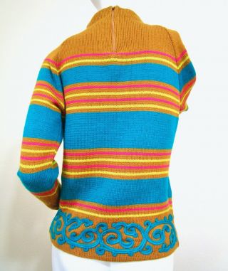 Vintage 50s 60s Mod Hot Pink Blue Apricot Wool Ski Sweater by Darlene 2