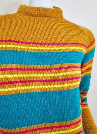 Vintage 50s 60s Mod Hot Pink Blue Apricot Wool Ski Sweater by Darlene 3