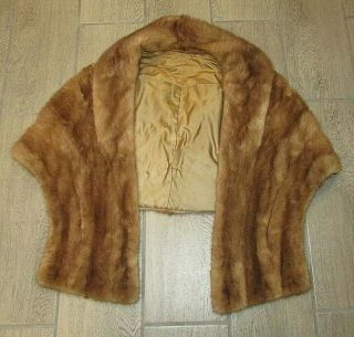 Vintage Natural Brown Mink Fur Stole Cape Shawl Blonde - Brown