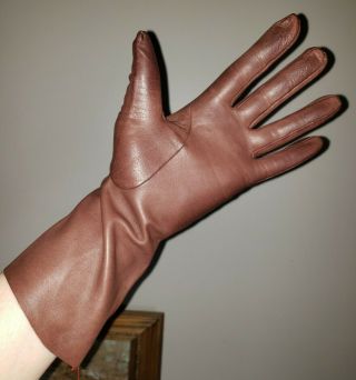 Vintage brown butter soft lambskin leather Victorian long dress gloves 7.  5 2