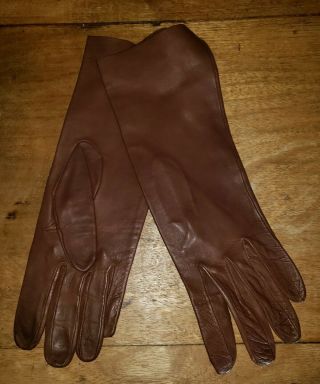 Vintage brown butter soft lambskin leather Victorian long dress gloves 7.  5 3