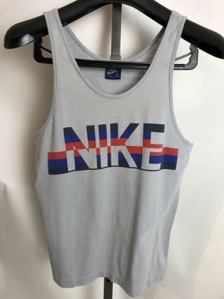True Vintage 80’s Nike Blue Tag Tank Top T Shirt Grey Sz Medium (38 - 40)