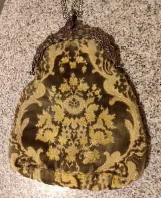 Vintage Tapestry Brocade Green Floral Victorian Purse Carpetbags Of America