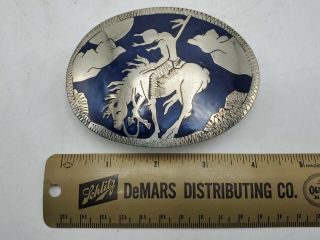 Vintage 1980 " End Of The Trail " Belt Buckle By R&b - Handcrafted German Silver