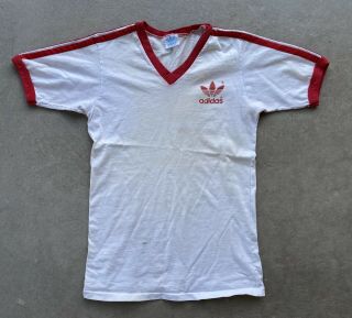 Vtg Adidas Trefoil Ringer T Shirt M 70s 80s Retro Hipster Red White Blue Stripes