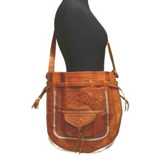 Vintage Tooled Leather Messenger Cross Body Shoulder Bag Purse Mexican