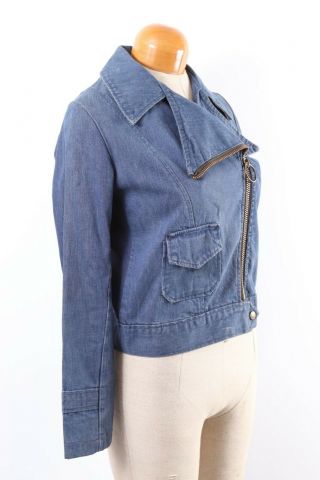 Vintage 70s Indigo Denim Jean Bomber Coat Jacket Women 