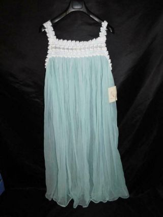 Vintage Barbizon L Nwt Light Blue Nightgown Bellaire Sheer Nylon Sleeveless Long