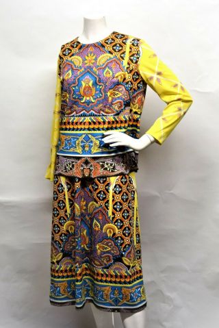 Vtg 60s 70s Cirette Neiman Marcus Mod Psychedelic Paisley Dress M