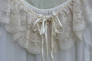 Set Intime Pale Ecru White Double Chiffon Gown Peignoir Hem Sweep Lace Sheer S