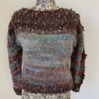 Vintage ITALIAN Mohair Pom Pom Sweater Knit Italy 1970s Fall Wool Pullover 2