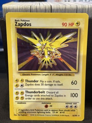 Zapdos Holo Rare Base Set - 16/102 Pokemon Card -