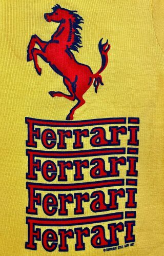 Vintage 70s 1977 Ferrari Spellout T Shirt Italian Auto Racing Car Style Auto M