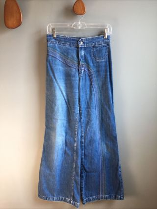 Vintage Plush Bottoms Jeans Rainbow Stitch Wide Leg Size 11 Hippy