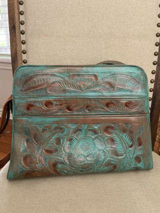 Vintage Leather Tooled Turquoise Bag Purse Made In Mexico 2