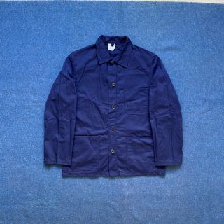 70s Vintage French German Hbt Blue Cotton Workwear Chore Coat Work Jacket