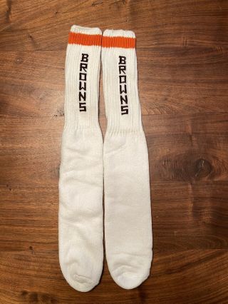 Vintage 70s Orlon Tube Socks Striped Cleveland Browns Nfl Football Rare 18”