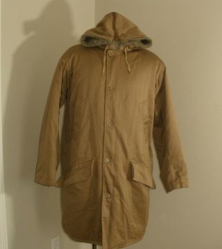 Vtg 70s Ll Bean Sherpa Pile Lined Canvas Hooded Chin Strap Workwear Jacket Large