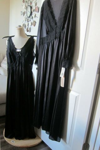 Shadow Line Peignoir Gown Robe Black Lace 1x Large Sexy Lingerie