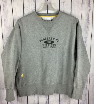 Tommy Hilfiger Jeans Athletic Dept Mens Sweat Shirt L Gray Flag Spellout A3 - 2