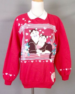 Vtg 80s 90s Spumoni Puffy Paint Sweatshirt Cats Kitties Fairy Kei Kawaii Sz M