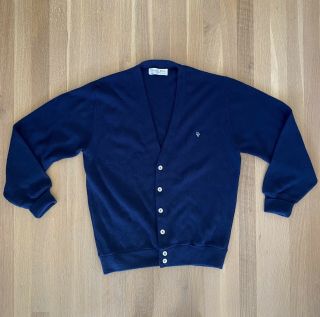 Vintage Chistian Dior Mens Navy Blue Cardigan Sweater L Large 80s 90s