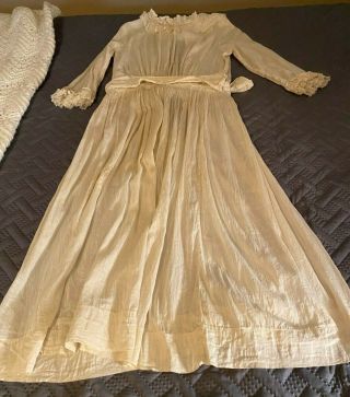 Vintage Antique Victorian 3/4 Sleeve Tea Dress - Lace Trim - Hook & Eye Closure