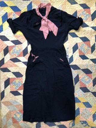 Vintage 20’s 30’s 40’s Black Pink Dress Small Cocktail Maxi Fancy Bow