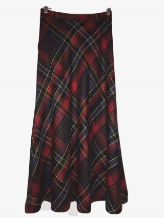 Vtg Ralph Lauren Red Tartan Plaid Wool A Line Maxi Skirt Size 8 Retro
