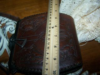 Antique Arts & Crafts Hand Tooled leather Purse W/Turnlock Art Nouveau 1915 3