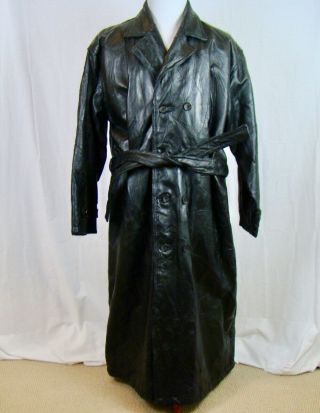 Navarre Leather Company Black Long Leather Trench Coat - Size 3xl