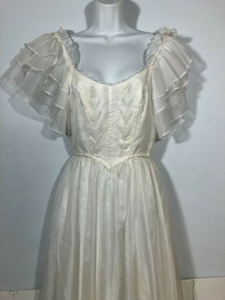 Vintage Dress Candi Jones Prairie White Off Shoulder Bridal Wedding Peasant Xxs