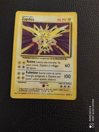 Carta Pokémon | Zapdos Rara 16/102 | Set Base Unlimited | Condizioni Nm | Ita
