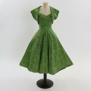 Vintage 1950s Janice Brent Floral Print Cotton Dress,  Bolero Uk 6 Xs