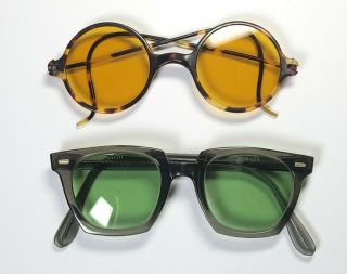 (2) Vintage Willson Sunglasses: 1920s Round Tortoise Shell & 1950 - 60s Classic