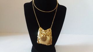 Vintage Gold Mesh Purse Necklace Whiting and Davis With Pocket Watch Vintage 70 ' 2