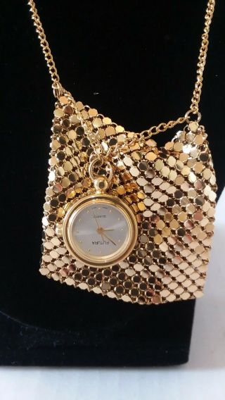 Vintage Gold Mesh Purse Necklace Whiting and Davis With Pocket Watch Vintage 70 ' 3