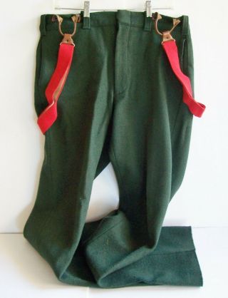 Vtg.  Woolrich Wool Hunting Pants - Loden Green W/suspenders - 34 X 35 (unhemmed)