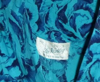 Vtg 50s Cotton Wrap Day Dress Lee Wentley Wentworth Turquoise Blue Roses Sz S 3