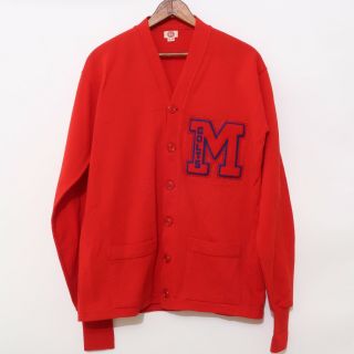 Vintage 50s Varsity Sand Knit Cardigan Sweater M Colts Red 44 Medium 44 Wool Usa
