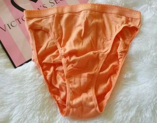 Vtg Victoria Secret Hi Leg Brief Panties Signature Waistband Orange Cotton Nwt