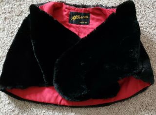 Vintage Black Sheared Mink Fur Stole Cape Shawl Wrap Gorgeous Red Lining